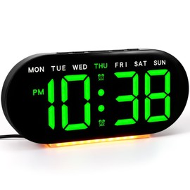 PZJFH Digital Alarm Clock, Black Case with Green LED Display and Adjustable Brightness, Digital Clock with Temperature Display, Date, Day of the Week, Alarm Function, Suitable as a Table Clock or