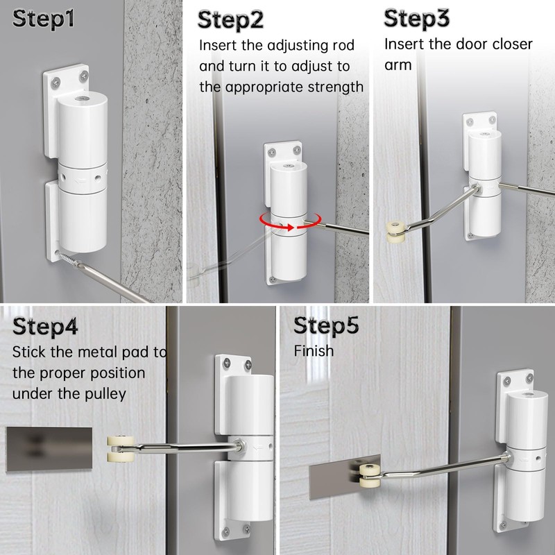 Spring Door Closer, Adjustable 20-70 kg Closing Door Hinge, Automatically