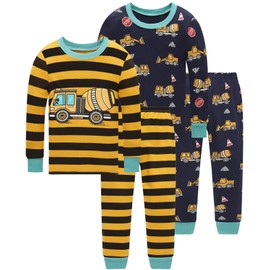 Dolphin&Fish Boys Cotton Car Pajamas 4Piece Kids Sleepwear Toddler Clothes Long Sleeve Size 7 Gray