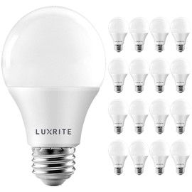 LUXRITE A19 LED Bulb 60W Equivalent, 2700K Warm White, 800 Lumens, Dimmable Standard LED Light Bulbs 9W, Enclosed Fixture Rated, Energy Star, E26 Medium Base - Indoor and Outdoor (16 Pack)