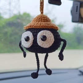 Levvohd Cute Soot Sprite Car Decor, Anime Rear View Mirror Hanging Ornament, Dashboard Decorations Funny Gifts for Women Men (Hand Crochet 1 Pcs + Mini 10 Pcs)