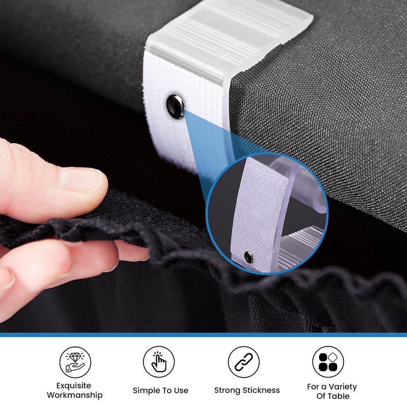 WedDecor Plastic Tablecloth Clips with Hook & Loop Strips, Transparent
