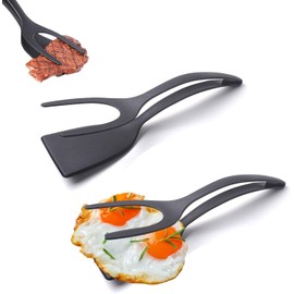 hashiny Egg Spatula, 2 in 1 Omelette Clamp, Frying Turning Grilling Kitchen Cooking Tool for Omelette, Pancake, Steak, Fish, and Egg (2, black), az3-ppoo-pop-1