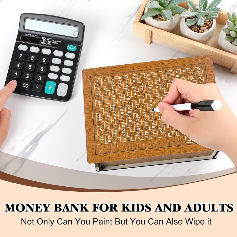 Wooden Money Box, Money Box with Numbers Checks, Money Box