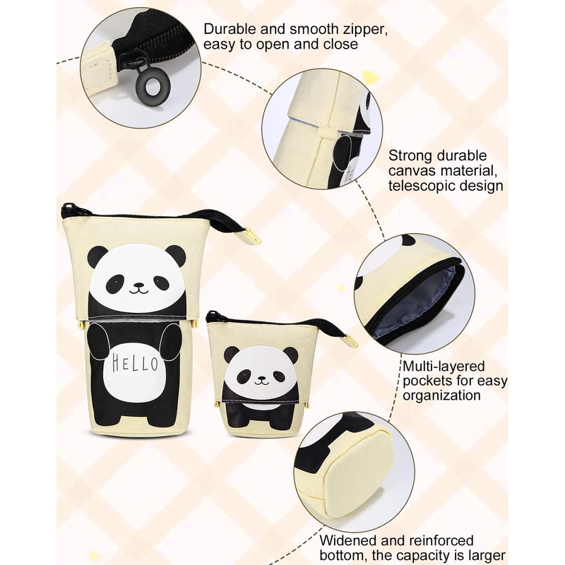 Xespis Pencil Case with Zip, Telescopic Pencil Case, panda, pencil