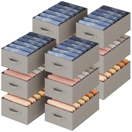 Lifewit Wardrobe Clothes Organizer 12 Pack, Large Size 6 Grids Closet Jean Storage Bins with Handles and Support Boards, Foldable Drawer Dividers for Sweater, Pants, T-Shirt, Hoodie, Dress, Grey