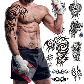 8-Sheet Waterproof Temporary Tattoos - Large Realistic Body Art for Men Women - Premium Fake Tattoo Stickers for Concerts & Beach Parties