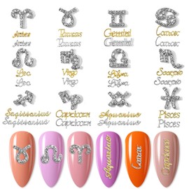 DANNEASY 36pcs Zodiac Nail Charms Silver Nail Letter Charms Nail Rhinestones Gems Alloy Nail Jewels 3d Nail Art Charms Virgo Leo Aries Taurus Gemini Capricorn Nail Decoration Jewelry for Acrylic Nails