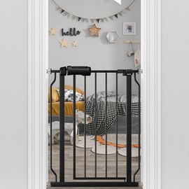 flower frail Narrow Baby Gate 24 to 29 Inch Wide Pet Gate Pressure Mounted No Drill Safety Gate Walk Through Metal Child Gate for Kids Stairs or Pets Indoor Black
