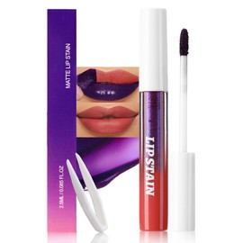Matte Liquid Lip Stain Peel Off Lip liner Tattoo with Tweezer, Brownsih Red Liquid Lipstick Lipstain Long Lasting Waterproof for Women, Highly Pigmented Not Faded Smudge-proof Easy to Apply, 05