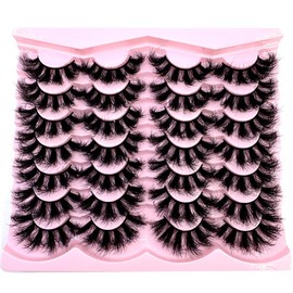 HBZGTLAD 14 Pairs Faux Mink Lashes - Russian Volume Cat Eye Strips, Fox Eye Dramatic Fake Eyelashes, Wispy Long Extension Style, Natural to Glam Look (HT-01)
