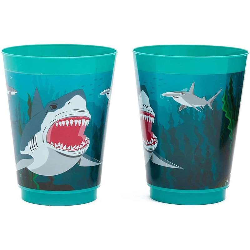 Blue Panda Shark Party Reusable Plastic Cups, 16 Pack