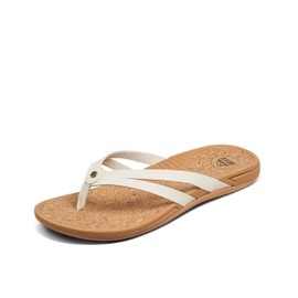 REEF Pacific Joy Women's Flip Flop, Vegan Leather Strap and Soft Cushion Footbed, Whisper White, 6