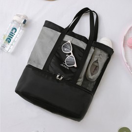 Swimming Picnic Wet/Dry Separation Mesh Bag Portable Storage Bag Navy/ONE