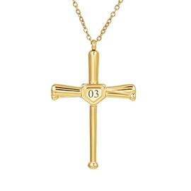 Kumshunie Baseball Bats Cross Necklace with Number Stainless Steel 18K Gold Plated Charm Sports Pendant Gift 03