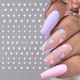 Valentine's Day Nail Stickers 3D Self-Adhesive Heart Nail Decals Colorful Heart Lip Print Nail Designs Nail Art Supplies 6PCS Love Star Flower Valentine's Stickers for Nails Manicure Decorations