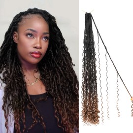 Goddess Locs Crochet Hair 24inch 9 Packs Boho Faux Locs Crochet Hair with Curly Ends Pre Looped Bohemian Locs for Women (1B/4/30）