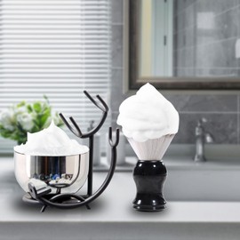 Grandslam Shaving Brush 3-in-1 Men's Set Shaving Brush Pure Synthetic Hair, Stainless Steel Shaving Brush Holder and Shaving Bowl, Gift for Father, Husband, Men