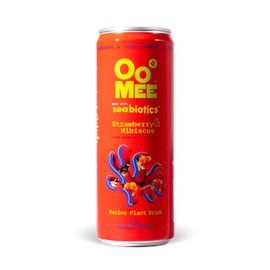 OoMee Prebiotic Drink | Strawberry & Hibiscus | Plant-Based Vegan Beverage with Marine-Sourced Agar Prebiotics (Seabiotics) for Digestive & Gut Health Functional Drink – 12oz Cans, 12-Pack