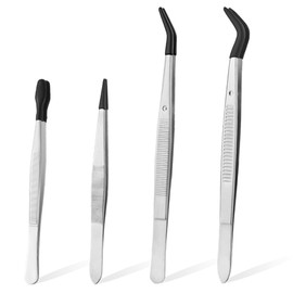Tweezers with Rubber Tips 4pcs, Stainless Steel Industrial Tweezers Tools Precision for Crafts Kitchen Lab,Stamp, Reptile Feeding Tongs