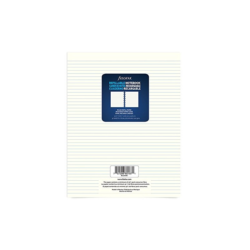 Filofax Notebook Ruled Paper Refill, 10.875 x 8.5 inches, 32