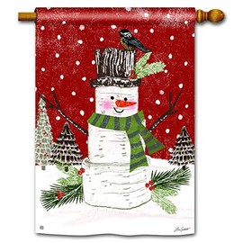 BreezeArt Studio M Woodsy Snowman Fall/Winter Decorative Standard House Flag Banner – Premium Quality, 28 x 40 Inches