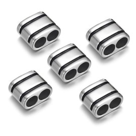 EMBLAASK 5pcs 6mm Stainless Steel 2 Hole Spacer Beads Multi-strand Link Connector Slider Bead for Leather Cord Bracelets Jewelry Making (Style 3)