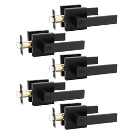 Tinewa 5 Pack Square Privacy Door Levers Locksets in Matte Black Finish, Bed/Bath Door Levers Keyless Interior Handles,Reversible for Left Right Handed Doors