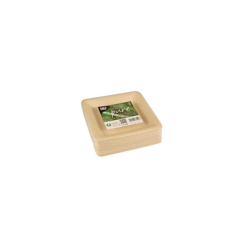 PAPSTAR 86292 Disposable Plates Sugar Cane Plates Square Natural Pure