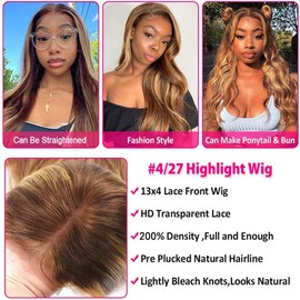 Highlight P4/27 Lace Front Wig Human Hair Transparent 13X4 Ombre Wigs Colored 200% Density Body Wave Pre Plucked With Baby Hair Real Glueless Wigs For Black Women 22 Inch