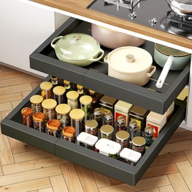 Bifixia 2-Pack Pull Out Cabinet Organizer, Expandable(11.8"-20.9") Pull Out Drawers for Cabinets, 21" Deep Slide Out Drawers Fixed with Adhesive Nano Film or Nail for Kitchen Cabinet Organization