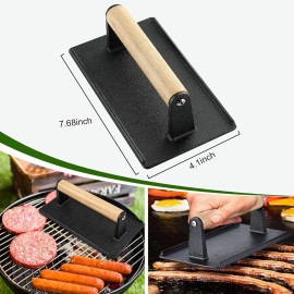 POLIGO 5‑PC Smash Burger Press Kit – Cast Iron Griddle Tools with Chopper, Gift For Dad
