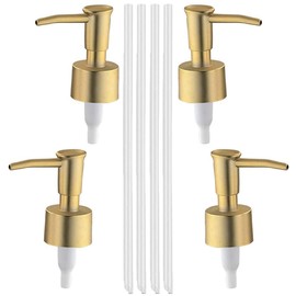 4 Pieces Threaded Bottle Soap Dispenser, Screw On Pump Head for Bottles, Soap Dispenser Pump Head with 11 cm Hose, Screw Pump Head for Bottles, Golden (Bottle Opening 2.5 cm)
