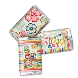 Tropical Luau Hawaiian Themed Party Mini Chocolate Candy Bar Sticker Wrappers, 45 1.4" x 2.6" Wrap Around Labels by AmandaCreation, Great for Party Favors