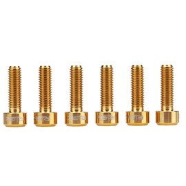 Bicycle Stem Bolts M5 x 16mm, 6PCS Titanium Alloy Bike Fixed Stem Bolts for MTB Mountain Road Bicycle Bike Disc Brake Caliper/Handlebar Stem/Rear Rack/Water Bottle Cage Holder(Gold)