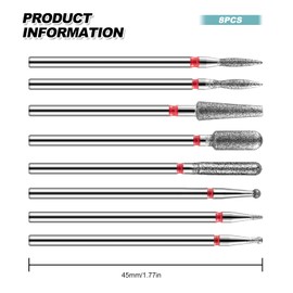 Nail Drill Bits Cuticle Sets 8 Pcs Diamond Electric Cuticle Nail File Bits Remover Tool Accessories Kit for Nails Files Manicure 3/32"