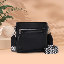 Snmoec Shoulder bag women's medium size women's handbag medium size crossbody bag vegan leather shoulder bag with wide strap handbags black, A-Black, Contemporary