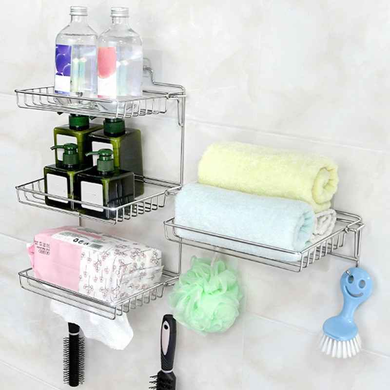 Stainless Steel Folding Storage Rack with Hook and Non Punching
