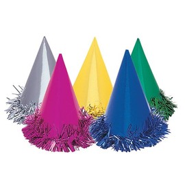 Assorted Color Fringed Foil Deluxe Party Hats - 6 Count - Fun & Festive Headwear for Celebrations and Events