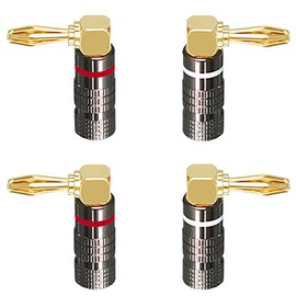 tunghey 4Pack Right Angle Banana Plug,18-12AWG 24K Gold Plated 4mm Audio Speaker Connector for Speaker Wire, Wall Plates, Audio Video Receiver, Amplifiers and Sound Systems