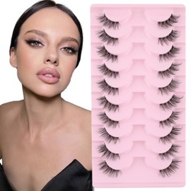 Sixstarhair Half Lashes Natural Looking Cat Eye Lashes with Clear Band 10 Pairs Faux Mink Eyelashes Handmade Soft Demi False Eyelashes
