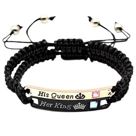MXXGMYJ His Queen Her King Bracelets for Couples Matching Couple Bracelets for Boyfriend and Girlfriend Christmas Gifts Anniversary Valentines Day Gifts for Him and Her Bf and Gf 2Pcs Bracelet Set