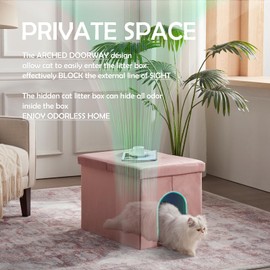 MEEXPAWS Cat Litter Box Enclosure Furniture Hidden Large, Lift Design Lid Velvet Cat Washroom Bench Storage Cabinet |25.6x 17.7 x 17.7 in| Dog Proof|Urine Proof Inside|Quick Assembly| Easy Clean(Pink)