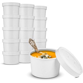 MT Products White Paper Soup Cups with Vented Paper Lids 8 oz. - 20 Cups and 20 Lids - Disposable Ice Cream Cups or Soup Bowls for Hot Food, Soup and Ice Cream