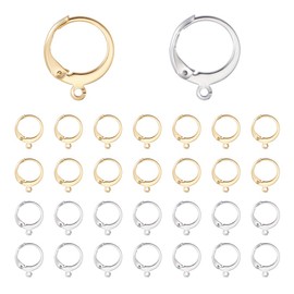 UNICRAFTALE 100 Pieces 2 Colours 24 Carat Gold-Plated Stainless Steel Hinged Clasp Ear Hooks French Ear Hooks Clasp and Loop Dangle Ear Hooks Fittings for DIY Earrings 14.5 mm