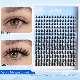 APCYUST Manga Lash Clusters Kit Anime Eyelash Clusters Spiky Lash Extension Kit Individual Spike Lashes DIY Volume Natural Lash Clusters with Spikes False Mink Lash Trays with Lash Bond&Tweezers