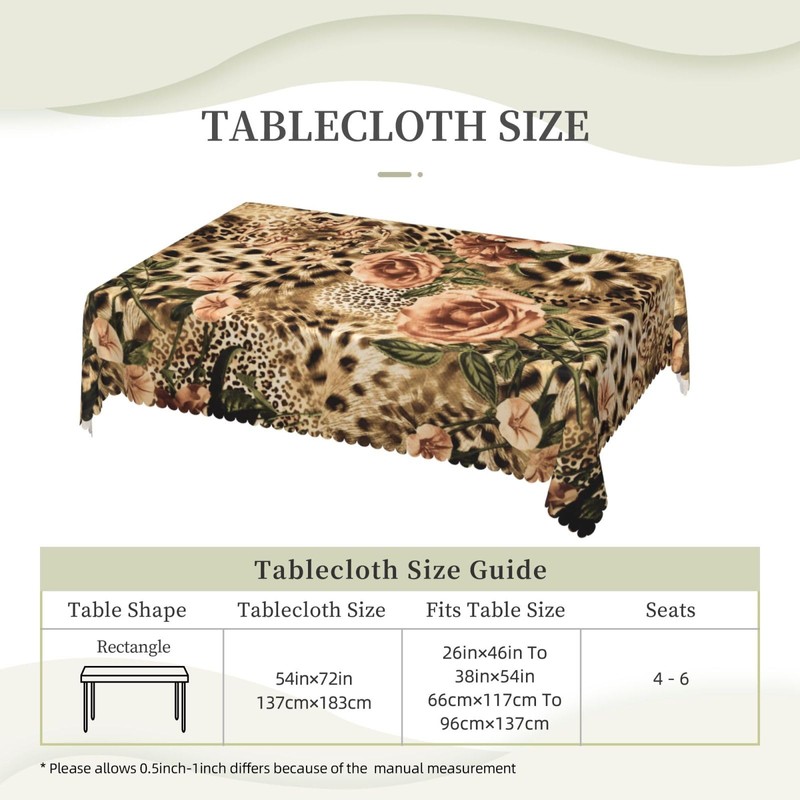 LORCARVIS Leopard Floral Tablecloths Leopard Rose Polyester Rectangle Table Cloth