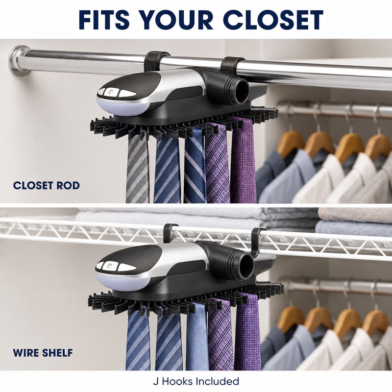 Motorized Tie & Belt Rack with LED Light, Holds 72