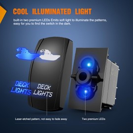 Nilight Deck Lights Rocker Switch Led Light Bar 5 Pin Laser On Off SPST Switches 20A/12V 10A/24V Blue with Jumper Wires Set for Cars Trucks Boats ATVs UTVs RVs