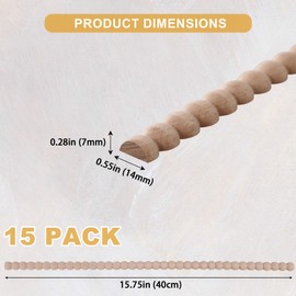 Soengsau 15-Pack 15.75" Unfinished Wood Beaded Trim - Easy to Paint, Cute Decorative Molding DIY Craft for Furniture Frame, Mirror Edge, Wall, Door, Closet, Dresser, Shelf